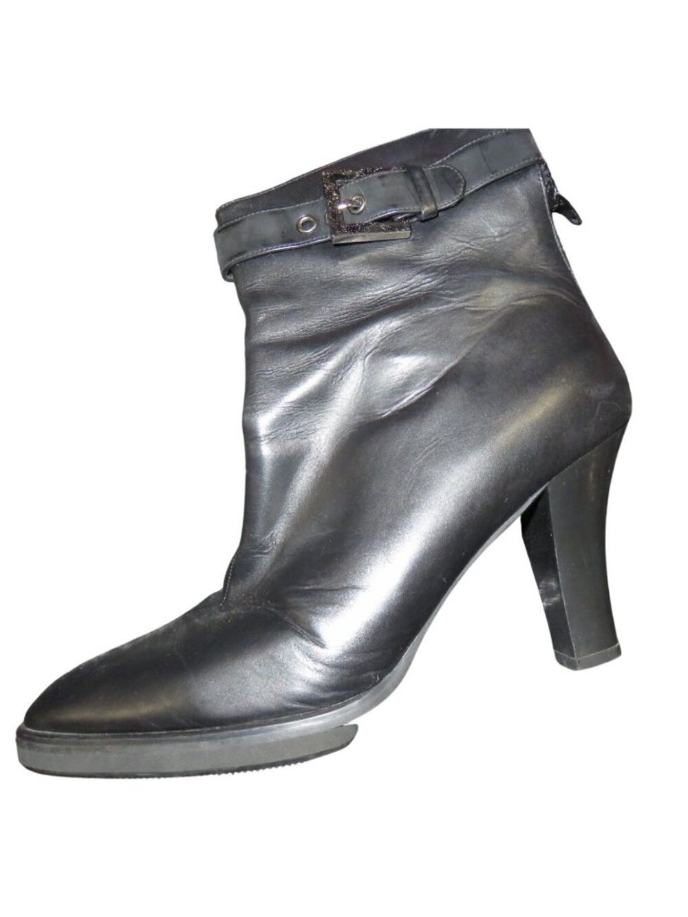 Newport News Easy Style Black Leather Buckle Embellished Heeled Ankle Booties 8 - Picture 8 of 14